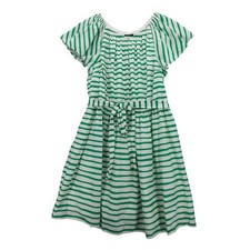 Lane Bryant Cotton A-Line Dress Sz 24 Green White Striped Flutter Sleeve Pockets