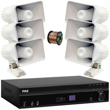 Pyle PT875BT Hi-Def Home Receiver, 6x 6'' 50W Indoor/Outdoor PA Horn Speakers