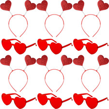 12 Pack Valentines Day Heart Headbands and Heart Shape Sunglasses Cupid Headband