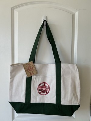 Trader Joe s Canvas Tote Shopping Bag - LARGE GREEN - NEW with TAGS