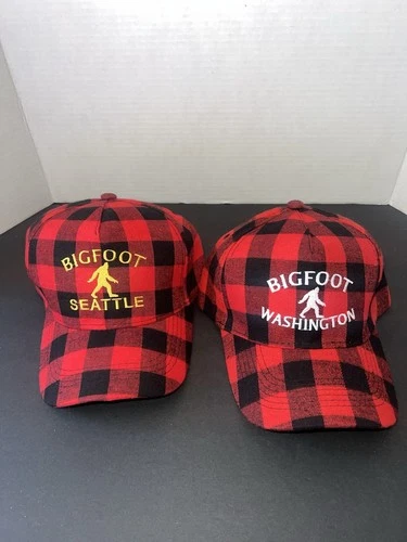 Smith Novelty Co. 2 Hat Lot Bigfoot Washington/Seattle Red/Black Flannel Hat