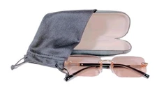 Unisex Rimless Sunglasses With Black & Gold Frame And Sandy Pink Beveled Lenses 