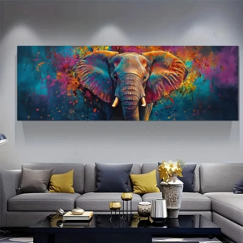 Panoramic Classic Elephant Colorful Painting Canvas Wall Art Home Décor Picture