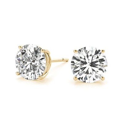 Solid 10k Gold Solitaire Round Moissanite Earring 2 ctw Push Back Stud Earrin...