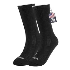  Merino Wool Boot Socks, Made in USA Heavyweight with Cushioned Toe Large Black