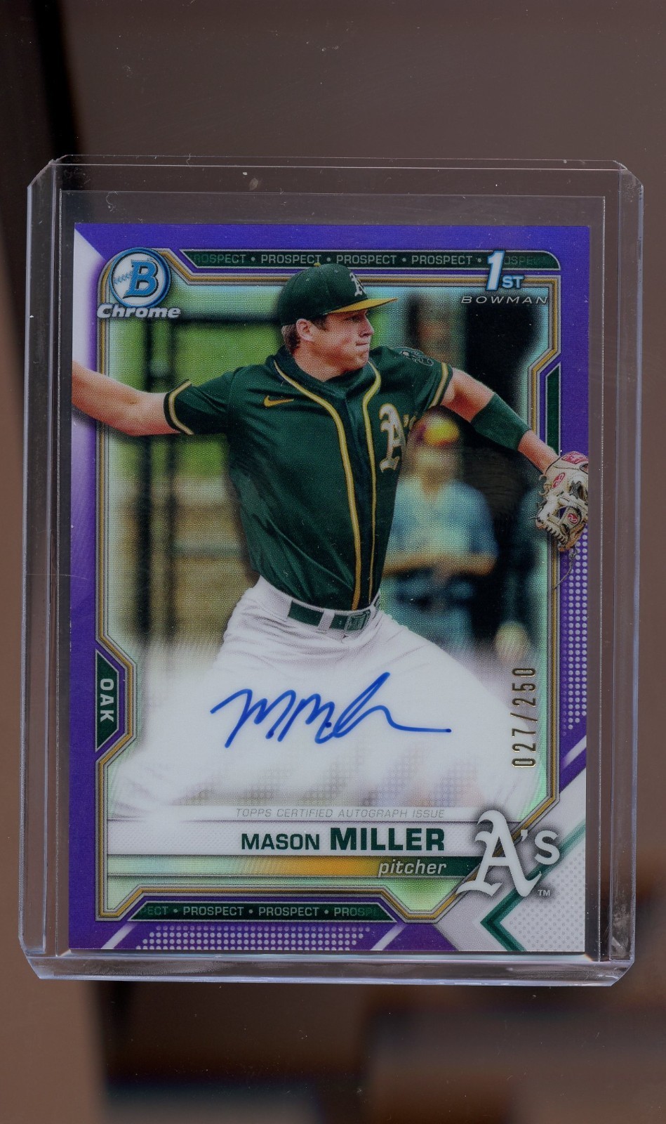 2021 Bowman Chrome 1st Mason Miller Auto /250 Purple Refractor CDA-MMIL