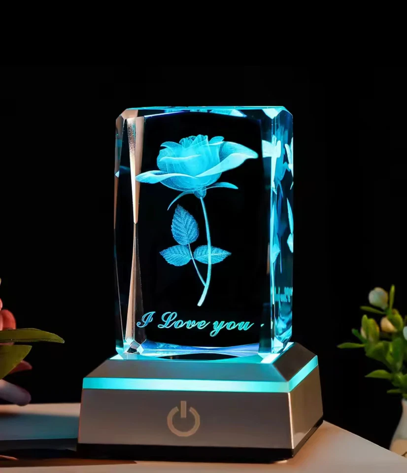 Rose Crystal LED Night Light Gift Christmas Valentine Birthday for Her - Image 2 of 4