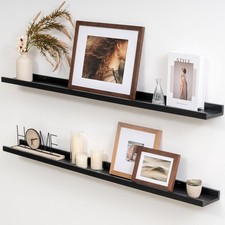 Solid Ash Wood Picture Ledge Shelf, 36 Inch Floating Shelves with Lip Set of ...