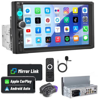Single 1Din Touch Screen Car Stereo Radio For Apple/Android CarPlay Bluetooth