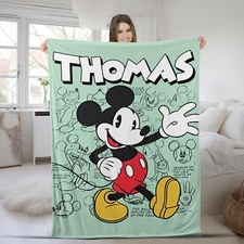 Personalized Watercolor Mickey Mouse Blanket, Custom Name Mickey Mouse Blanket,