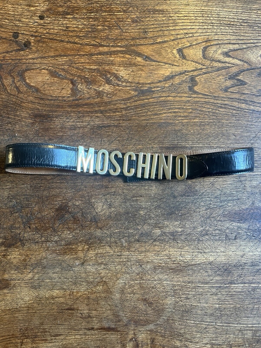 Moschino Redwall Black Leather belt with Gold logo letters vintage