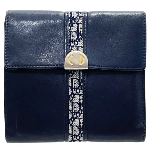 ■Authentique portefeuille Christian Dior logo portefeuille triple cuir marine marine