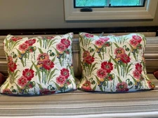Pottery Barn Set of 2 Euro Quilted Cotton Rose Red Floral Pillow Cover Sham Tie