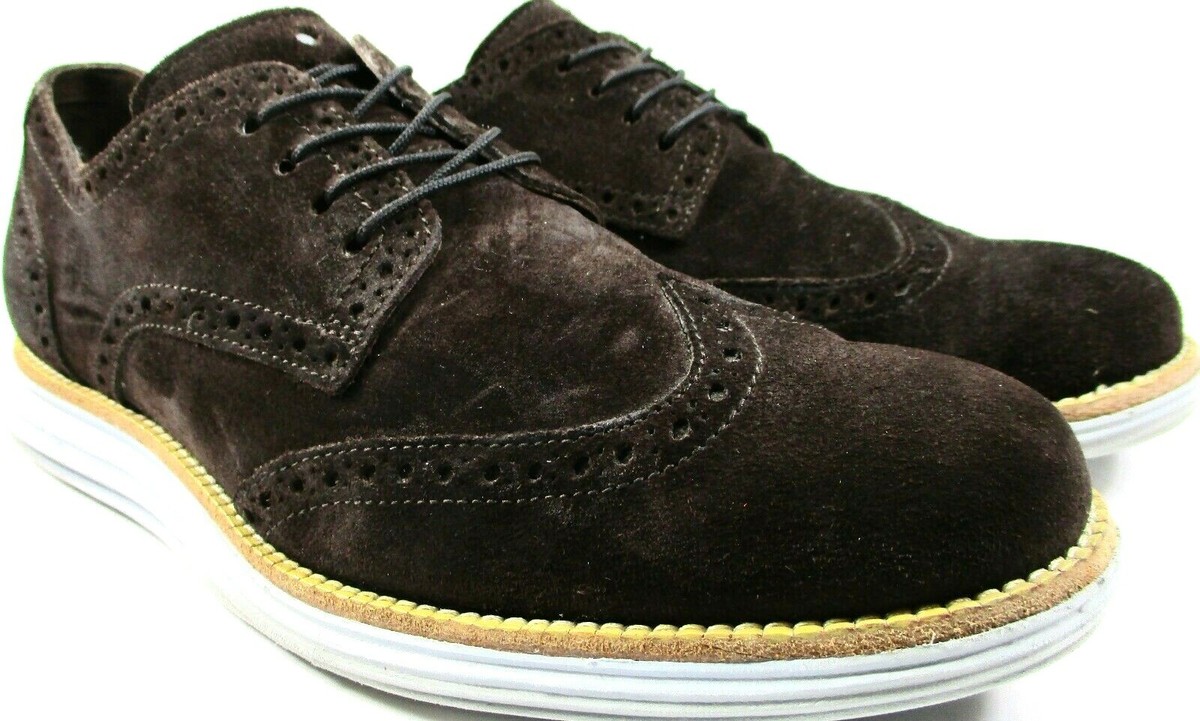 Cole Haan Men Suede Oxford Shoes Dark Brown Size 8.5 Made 
