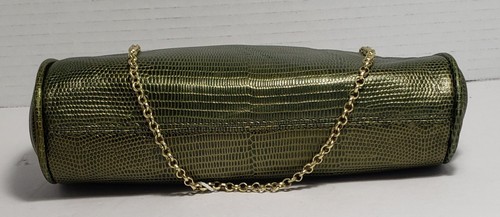 Kenneth Cole Small Eve Satchel Olive Leather Snakeskin Embossed KissLock Handbag - Picture 6 of 10