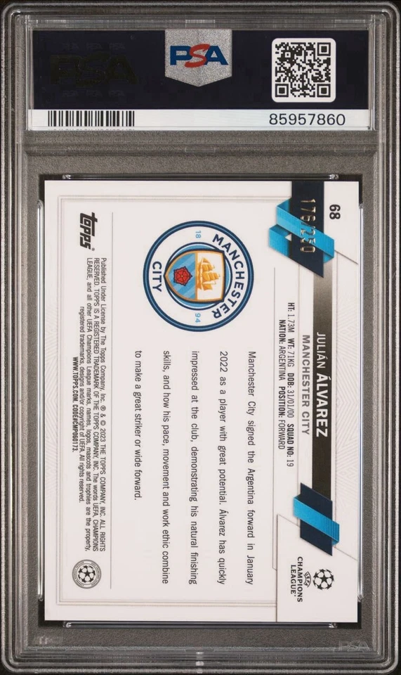 2022-23 Topps Chrome UCC Julian Alvarez Pink Shimmer Refractor RC /250 PSA 10  - Image 2 of 2