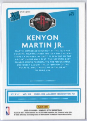 2020-21 Donruss Optic Rated Rookie Blue Velocity Prizm #197 Kenyon Martin 