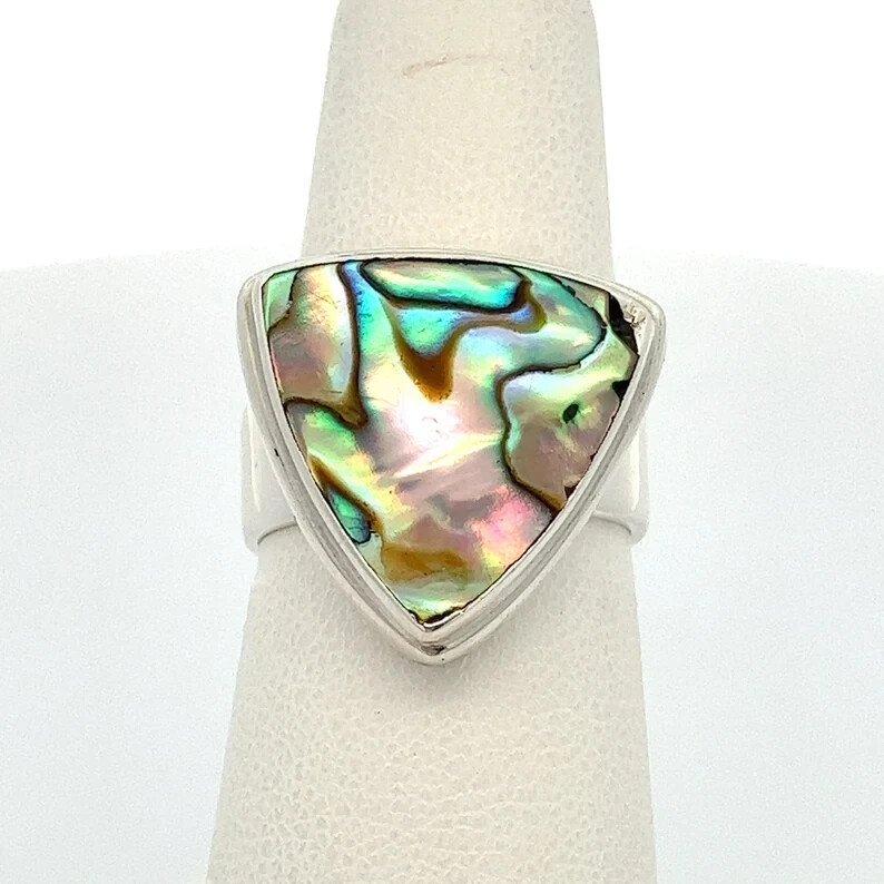 Handmade Triangle Paua Abalone Shell and Sterling… - image 3
