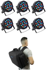 6 Rockville RockPAR50 LED RGB Par Can DMX DJ Stage Club Wash Up-Lights Backpack