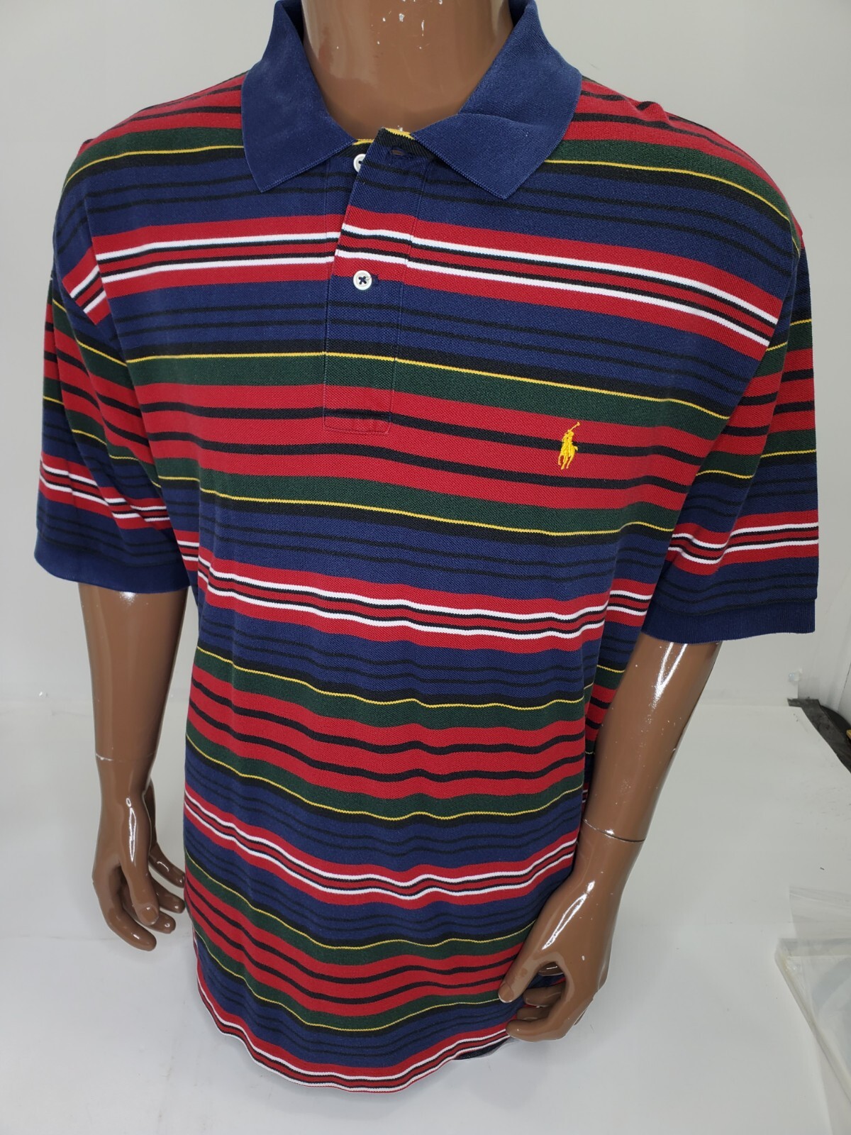 red yellow blue green polo shirt