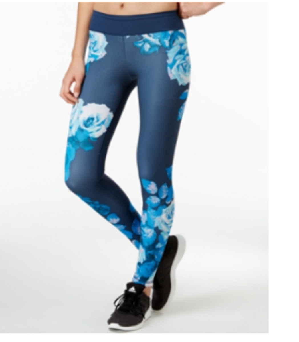 Adidas Women Workout Mid Rise Long Tights Mineral Blue Print Europe Pant  MEDIUM