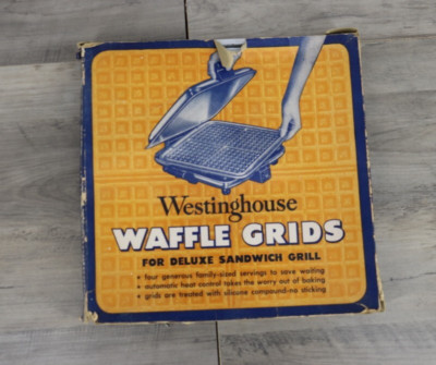 VINTAGE Westinghouse Waffle Grids Sandwich Grill Chrome 10x11''