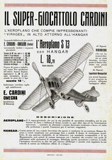 PUBBLICITA' 1925 GIOCATTOLO CARDINI OMEGNA AEROPLANO S13 VIRATE SU HANGAR SUPER 