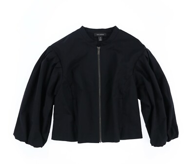 Halogen Women's Black Cropped Bishop Sleeve Zipper Closure Jacket Sz. Petite M