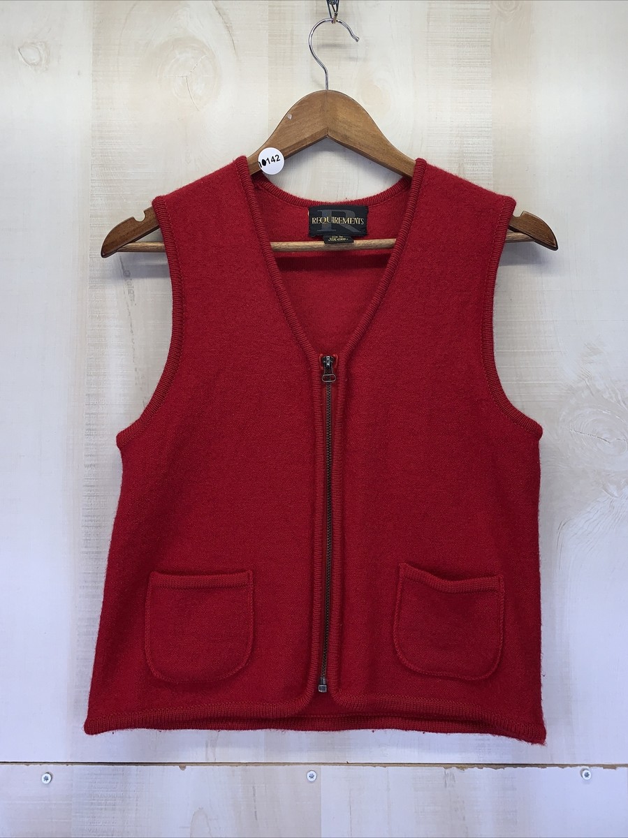 Vintage Requirements Red Wool Zip Front Knit Sweater Vest Womens