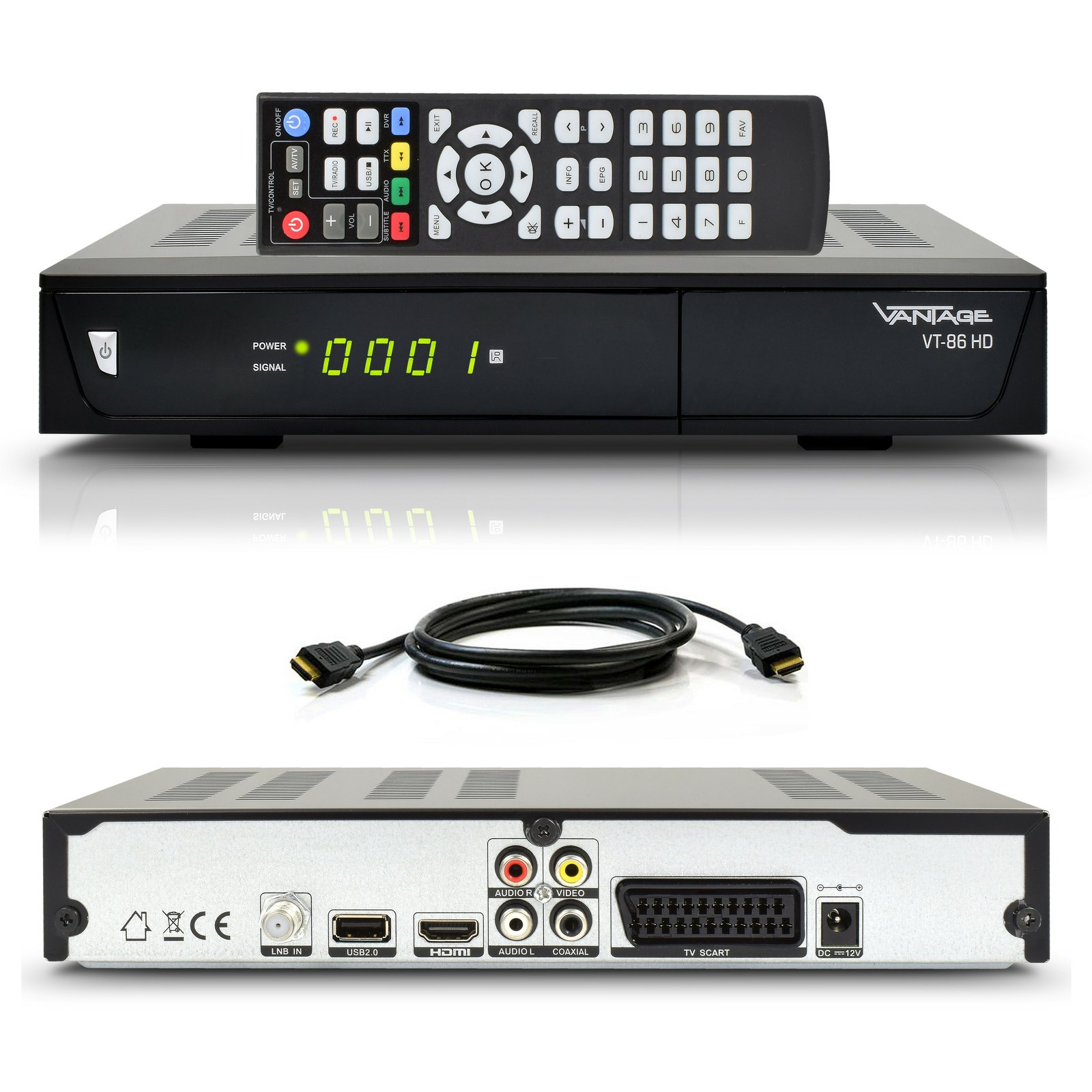 Thumbnail - Vantage Vt-86 Hdtv Hd Digital Sat Receiver + Hdmi Kabel Dvb-s2 Usb ►