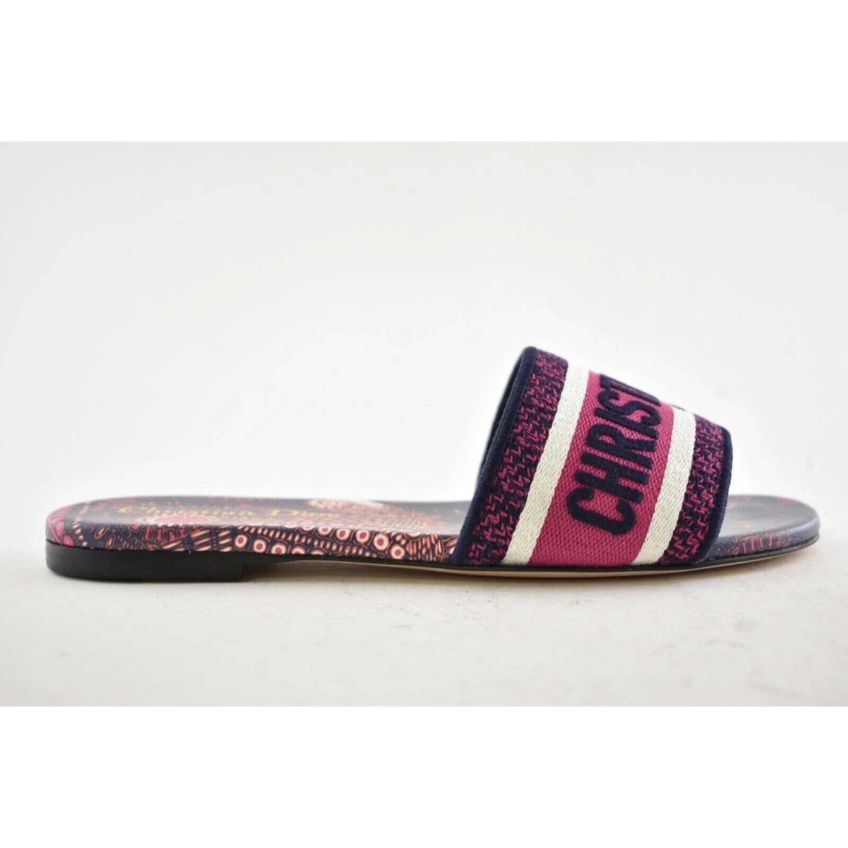 Christian Dior Dway Animals Pink Blue White Logo Slide Mule Flat