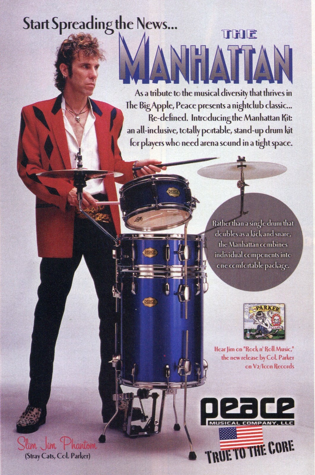2002 small Print Ad of Peace Manhattan Drum Kit w Slim Jim Phantom of