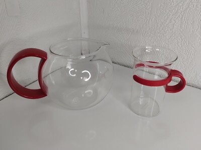 Vintage Set of 1 Red Bodum coffee mug and Assam teapot Danish glass