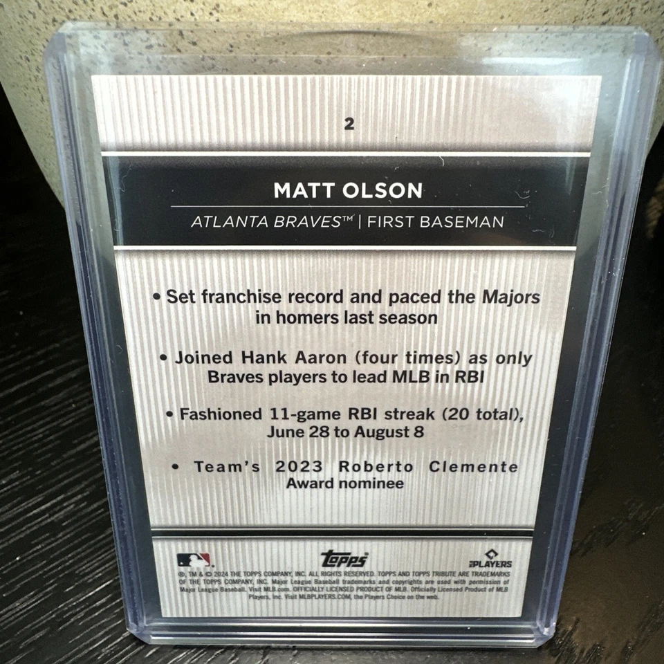 2024 Topps Tribute Gold 54/75 Matt Olson #2 Atlanta Braves - Image 2 of 3