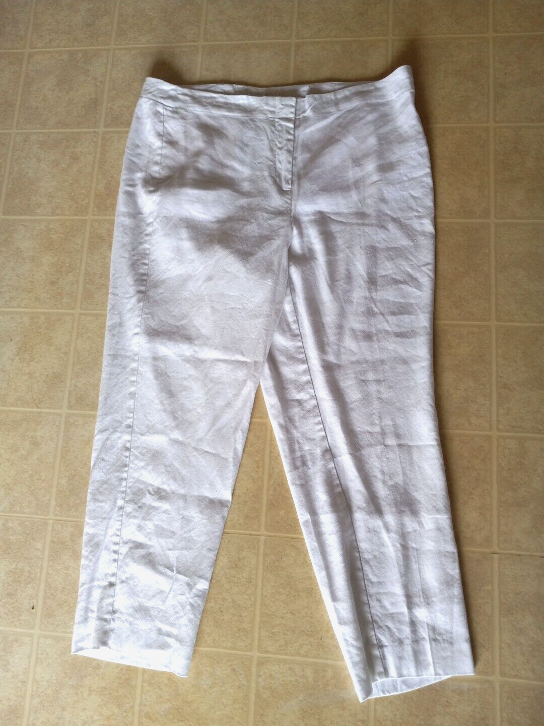 J Jill Pants Womens 12 White Linen Blend Stretch Crop Cropped