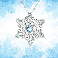 925 Sterling Silver Snowflake Pendant Necklace Blue and White Romantic Jewelry