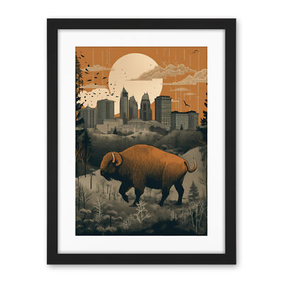 Bison im Wald von Urban Cityscape Gerahmter druck 46x61 cm