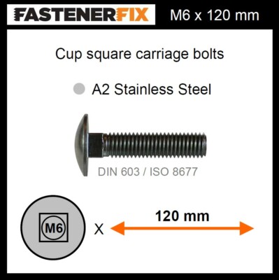 M6 x 120 mm A2 Edelstahl Topf Vierkant Schlittenschraube selbstfärbend ISO 8677 (100er Pack)