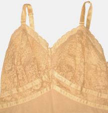 Vintage 50s Dark Taupe SEAMPRUFE Full Slip Adj Straps Heavy Lace Bodice 38