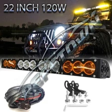 22''Inch LED Light Bar Flood Spot Combo Work Driving Truck Offroad White & Amber