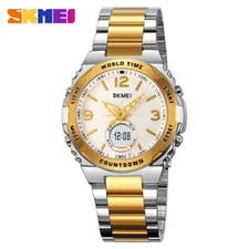 SKMEI Men Gold Watch Digital Quartz Wristwatch Male Steel Business Alarm Watches