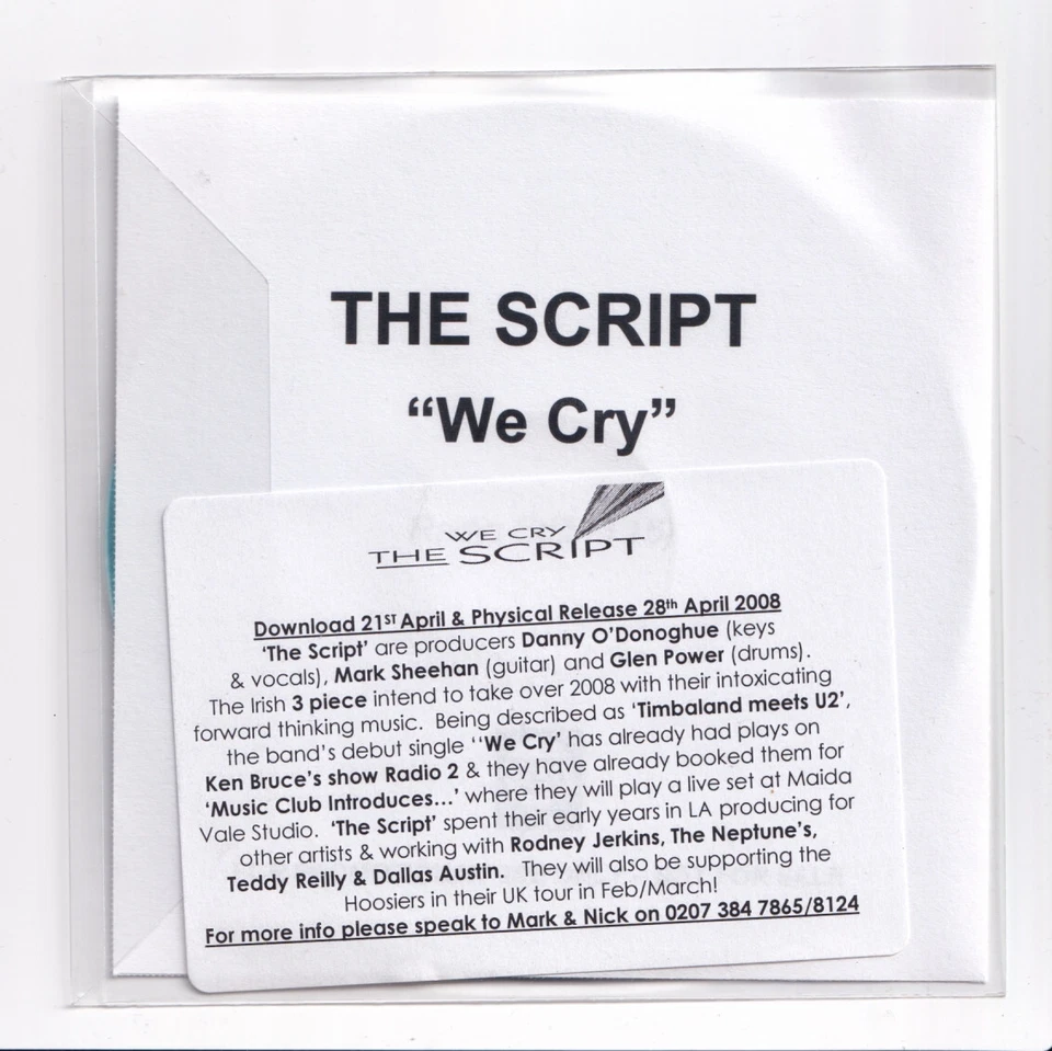 (LO382) The Script, We Cry - 2008 DJ CD - Image 2 of 2