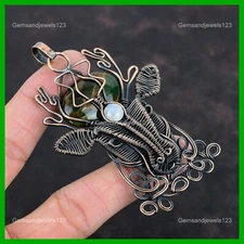 Natural Australian Chrome Chalcedony Rainbow Moonstone Copper Art Deco Pendant