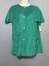 House Coat/ Swimsuit Cover Vintage Terry Cloth X-Large Green W/Gold Buttons