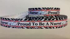 Grosgrain Ribbon, Proud To Be A Nurse, Stethoscope Zebra Border, Medical, 7/8"