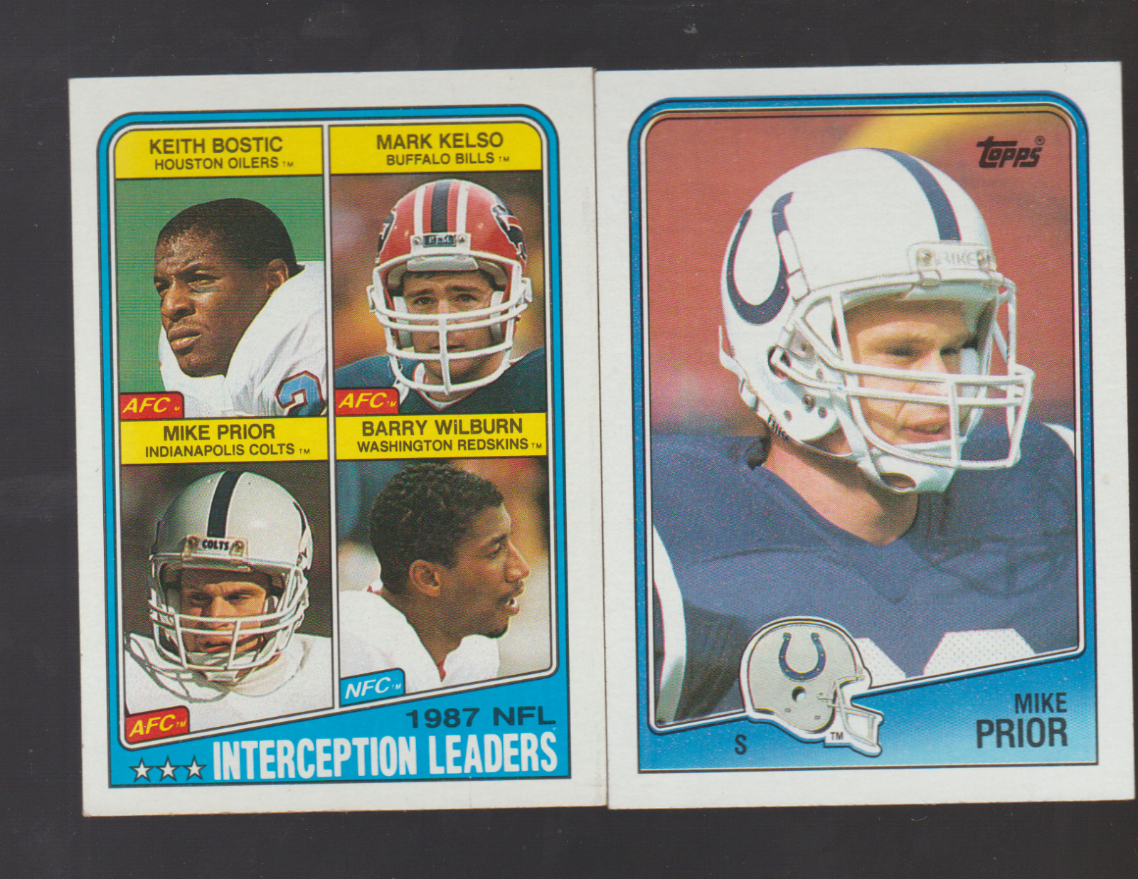 1988 Topps #219 & #129 Mike Prior RC lot, Indianapolis Colts star