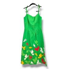 Vintage Malia Honolulu Butterfly Print Green Dress Sleeveless Sundress Size 10