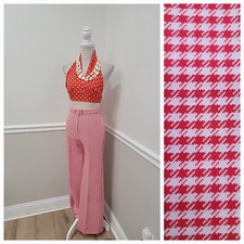 VTG 70s Red And White Houndstooth Hippie Mod Gogo polyester pants/Wide Leg