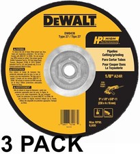 3 Pack DeWalt INDUSTRIAL DW8439 9" X 1/8" Type 27 Cutting and Grinding Wheel