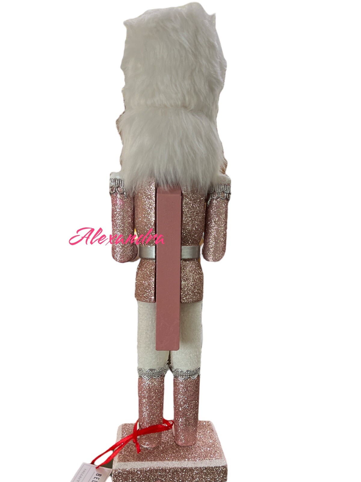 Bella Lux Wooden 14.5” Nutcracker Drummer Pink Glitter Christmas Home Decor
